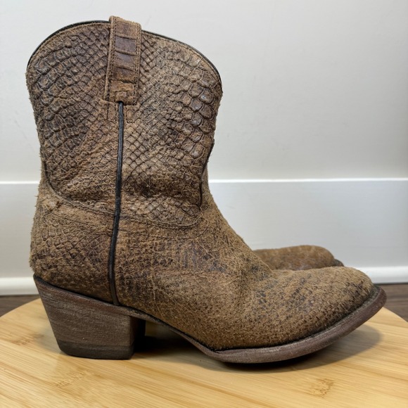 Ariat Shoes - Ariat Western Boots Womens 6.5 Brown Snakeskin Leather Zip Cowgirl Boho Rustic